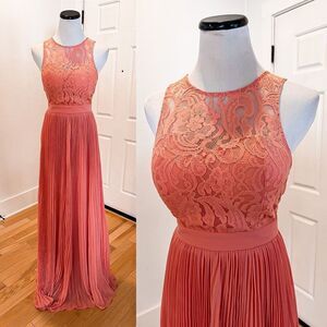 Lulus say you will peach lace pleated maxi dress gown formal bridesmaid